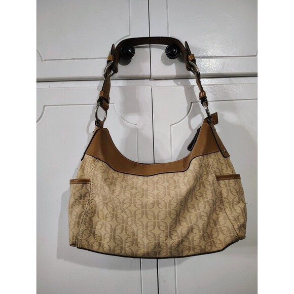 Fossil Shoulder Bag Purse With Key Charm Logo Brown Leather Trimn - Picture 1 of 10